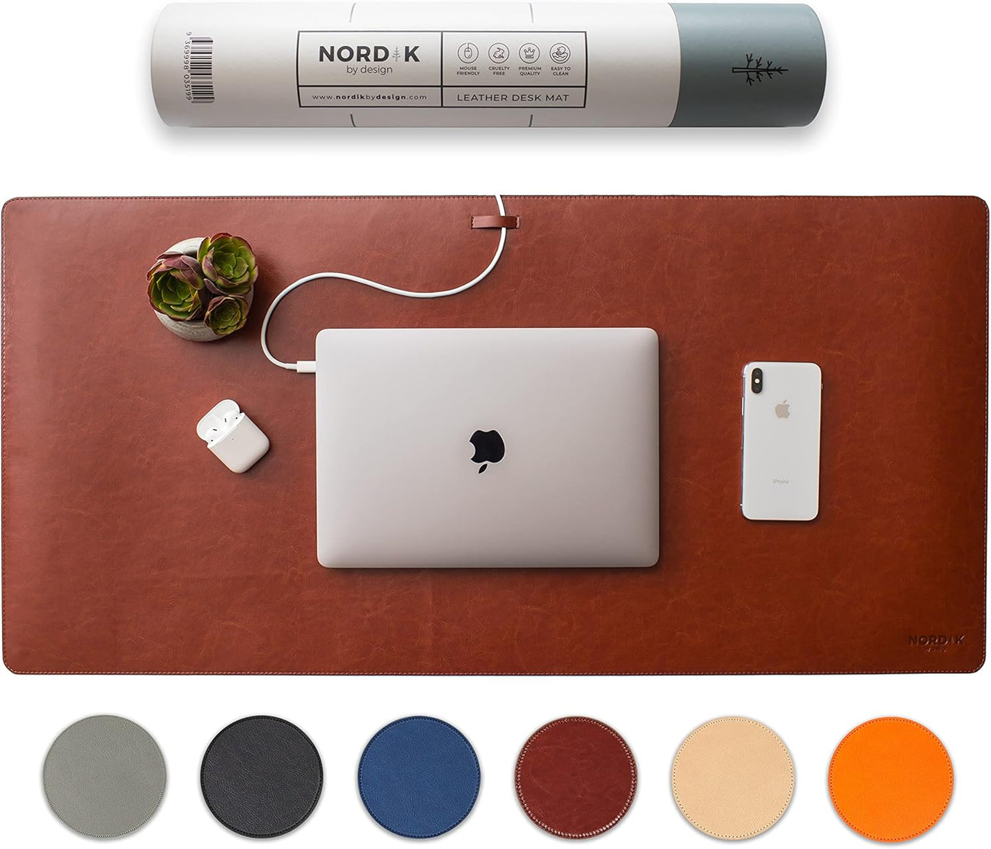 Nordik Leather Desk Mat Cable Organizer - Pebble Black 35 X 17 inch - Premium Mouse Mat - Felt Vegan Leather Desk Pad Protector - Desk Blotter Matt Keyboard - Large Desk Matt for Desktop Computer