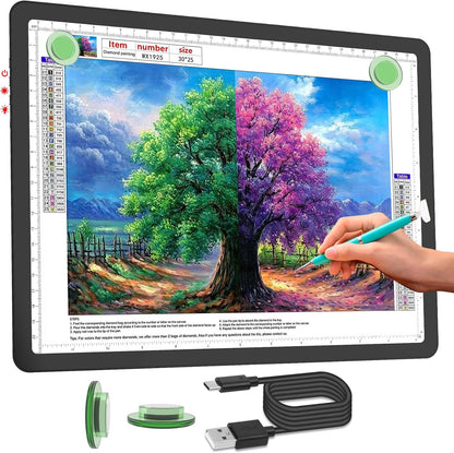 Phylosal Rechargeable A3 LED Light Pad for Diamond Painting, Ultra-Thin Magnetic Tracing Light Box for Drawing, Diamond Art Light Board with Side Button, Super Bright Light Table for Sketching (White)