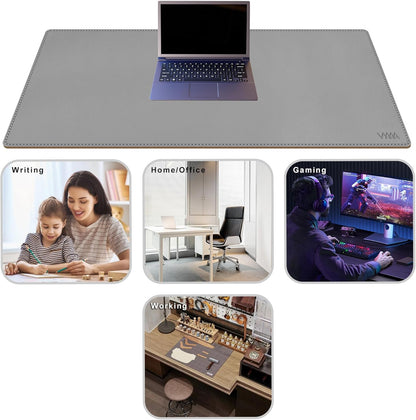 Vyaaa PU Leather & Cork Desk Mat, 39.4"x15.7" Dual Sided Computer Desk mat, Waterproof Large Mouse Pad, Non-Slip Office Desk pad, Office Desk Protector for Work/Gaming/Home (Black)