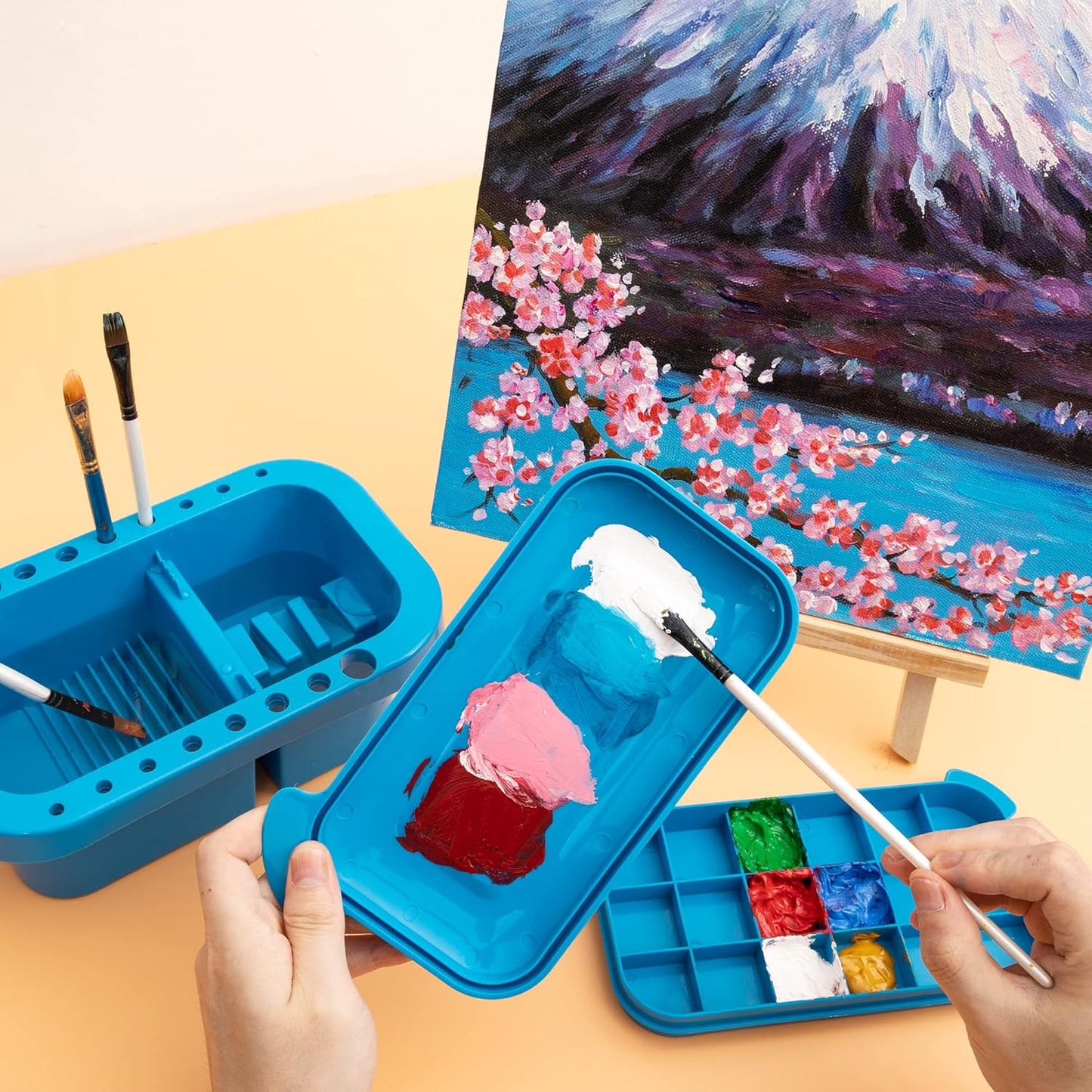 MyLifeUNIT Paint Brush Cleaner, Paint Brush Holder and Organizers with Palette for Acrylic, Watercolor, and Water-Based Paints (Grey)
