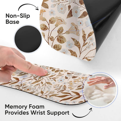 RICHEN Keyboard Wrist Rest and Mouse Pad with Wrist Support, Memory Foam Set for Gaming and Office, Comfortable & Lightweight for Easy Typing & Pain Relief (White Butterflies)