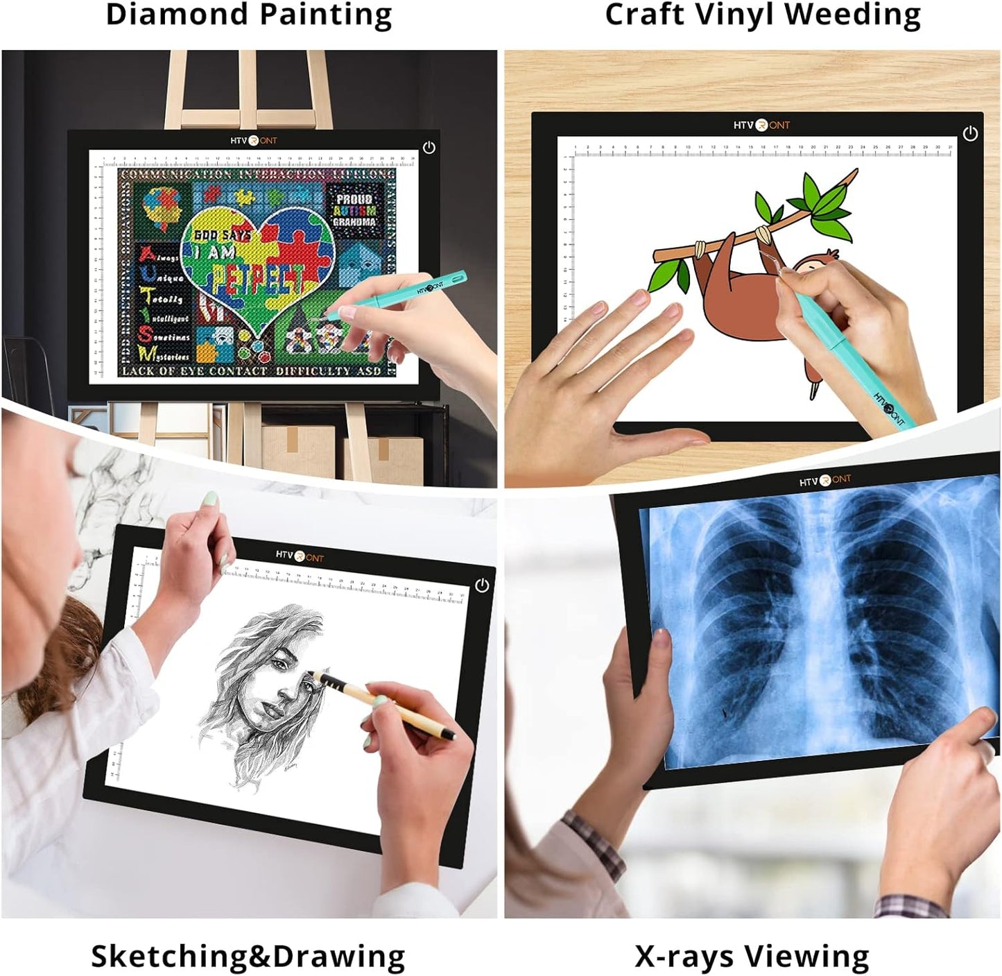 HTVRONT Portable A4 Led Bright Light Pad, Ultra-Thin & Adjustable Luminosity Light Board, USB Powered Black Light Box for Tracing, Weeding Vinyl, Weeding Tool, Diamond Painting, Sketching