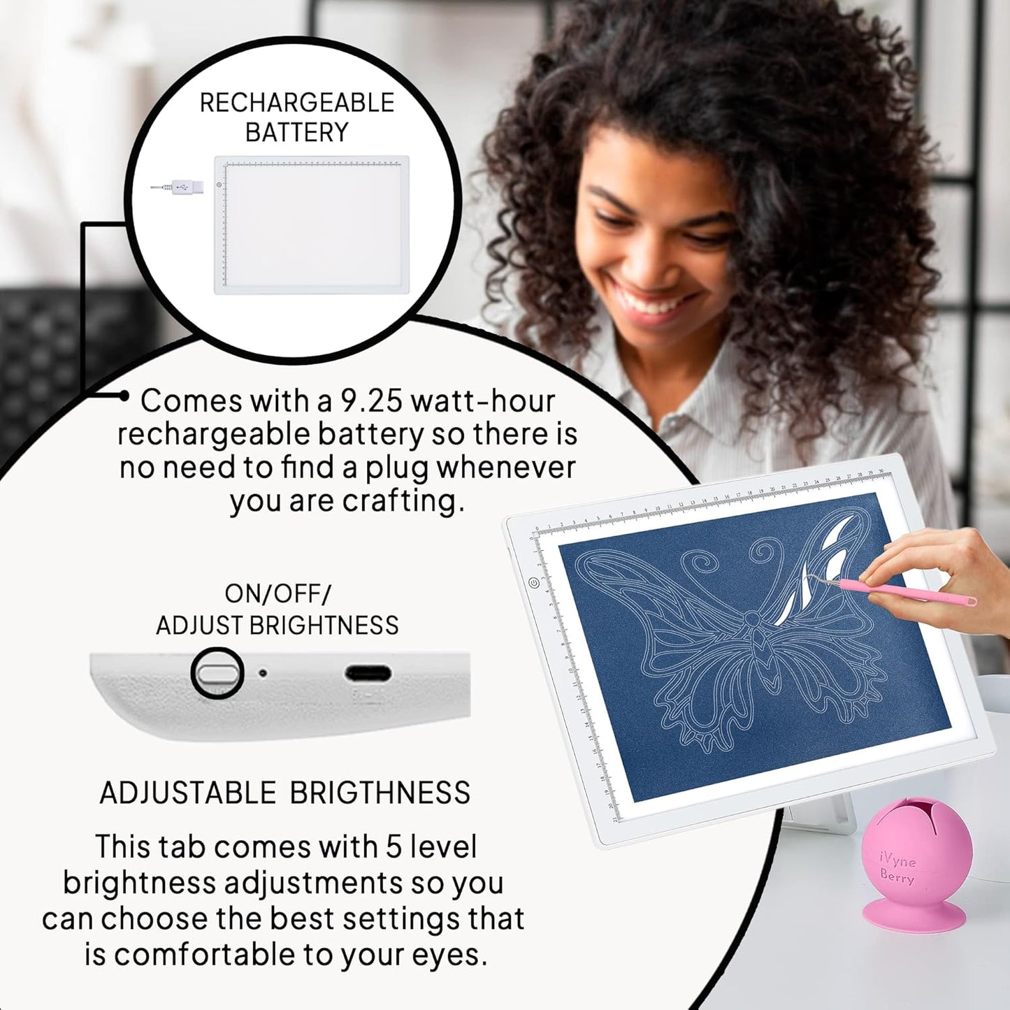 iVyne Rechargeable A4 Light Pad for Tracing & Weeding - LED Light Board for Weeding Vinyl - for Cricut Vinyl Weeding Tools - Ultra-Thin & Portable - Perfect for Artists & Crafters - Pink