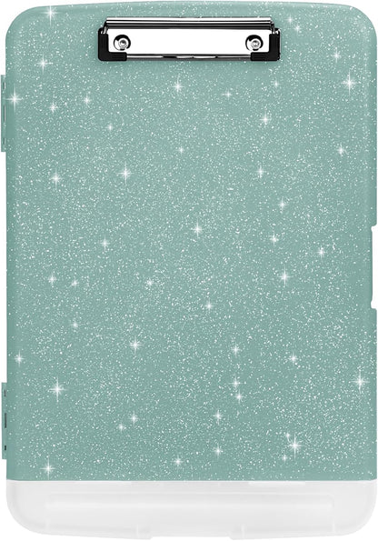 Glitter Clipboard with Storage,Storage Clipboard with Pen Holder,A4 Binder Clip Boards 8.5x11 with Low Profile Clip,Side Opening Sparkle Clipboards, Clipboards Folder for Office Supplies-Starry Black