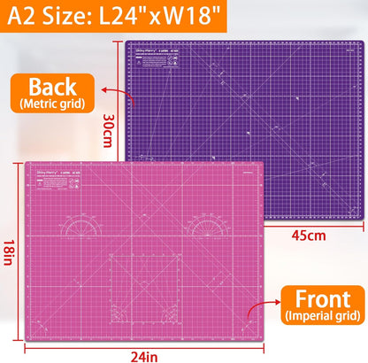 Self Healing Cutting Mat A3 12"x18" – Double Sided 5-Ply Craft Mat for Sewing, Quilting, Fabric, Scrapbooking – Pink/Purple