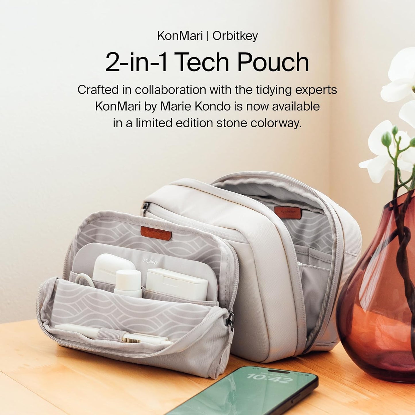 Orbitkey 2-in-1 Tech Accessory Pouch with Detachable Slim Sleeve – Travel Electronics Organizer for Cables, Chargers, Earbuds, Power Bank – Compact Gadget Bag & Portable Tech Storage Case (Terracotta)