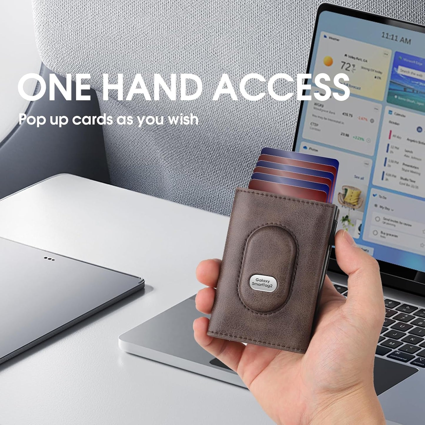 GAOCHALE Mens Wallet for Samsung Smarttag2 Pop up Card Holder Compatible with Samsung Tag RFID Blocking Wallet for Men 10-14 Card Capacity | ID Window | Cash Slot(Carbon)
