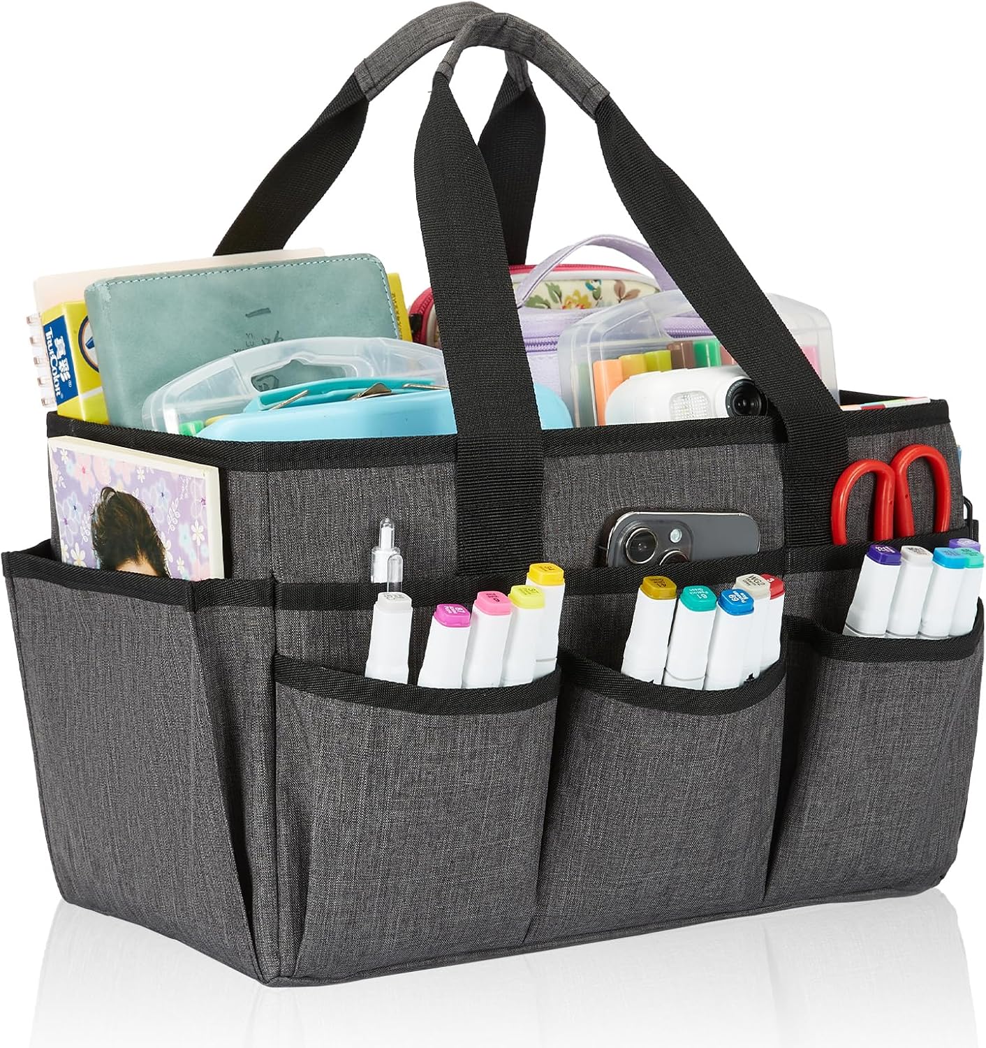 Craft Organizer Tote Bag, Art Organizer, Craft Caddy with Multiple Pockets, Storage Bag for Sewing Tools, Art Supplies, Home and Office (Cat Print)