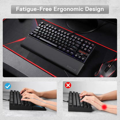 Redragon P037 Meteor L Computer Keyboard Wrist Rest Pad, Ergonomic Soft Memory Foam Wrist Support w/Anti-Slip Rubber Base, 100% 104 Keys Standard Size 17.12 x 2.87 in, 0.78 inch (20mm) Height, Black