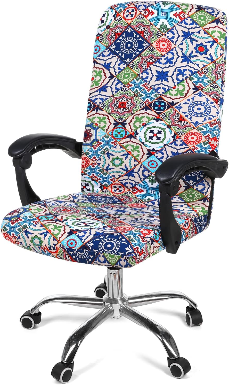 Smiry Stretch Printed Office Chair Armrest Covers, 2 Pcs Soft Fit Removable Washable Computer Desk Chair Arm Covers Protector, Black