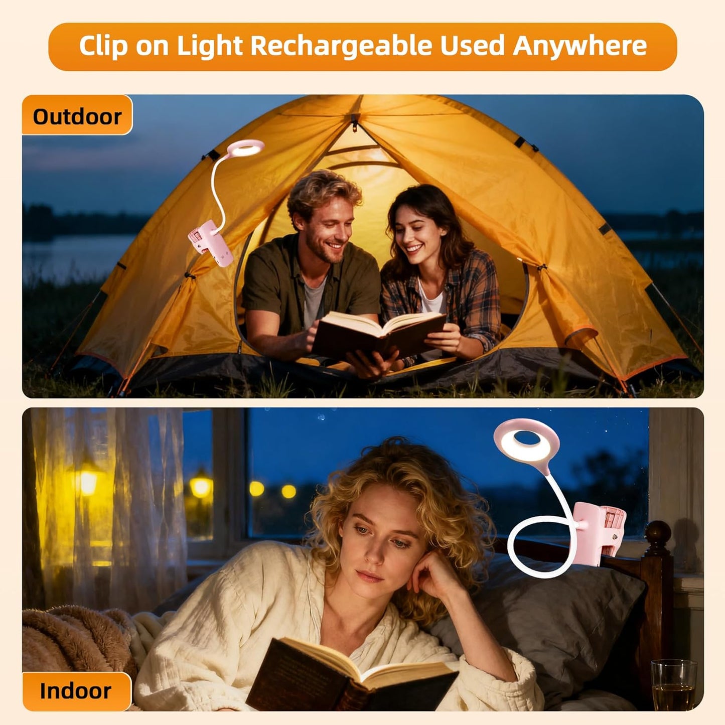 Akynite Desk Lamp LED Clip on Light, 5 Modes 5 Brightness Dimmable Clamp Light, Rechargeable Battery Flexible Clip on Reading Lamp for Bed Headboard Bunk Bed at Night for Kids (Black)