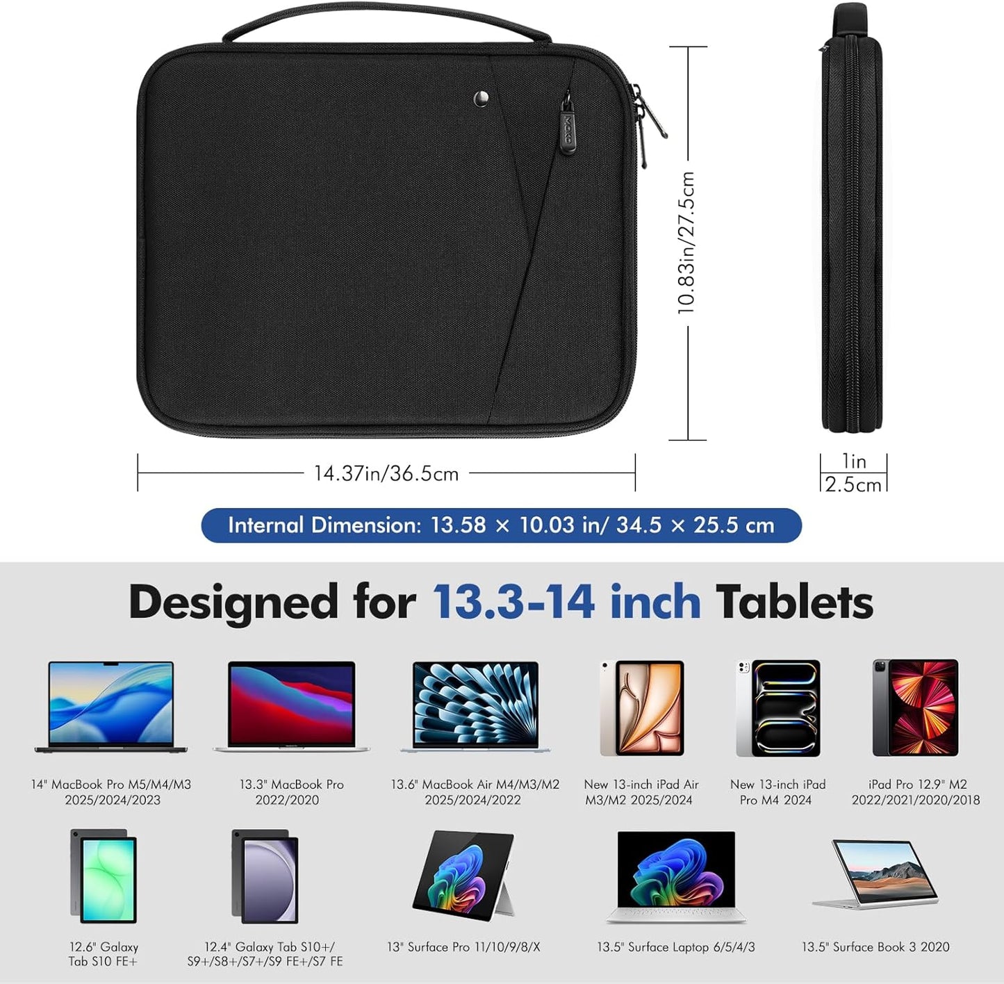 MoKo 9-11 Inch Tablet Sleeve Carrying Case with Handle, Padded Protective Travel Bag for New 11-inch iPad Air 4 2026/Pro M5/ A16, iPad 10th/Air 5/4th 10.9, i-Pad 9/8th 10.2,Tab S9/S8 11, Black