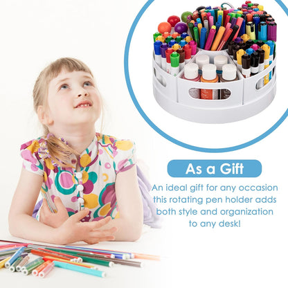 CraftGenes Art Supplies Organizer, Extra Large 360° Rotating Desk Organizer with 7 Removable Compartments, Marker Organizer for Home, Office, and Classroom, Crayon Holder
