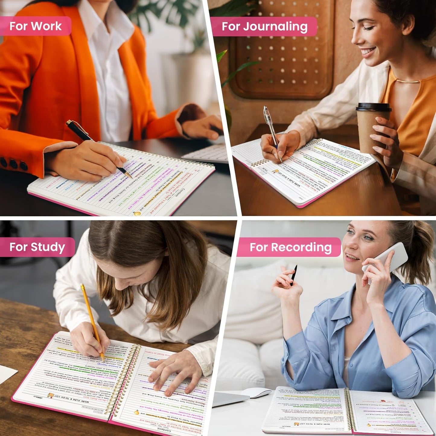 Taja Spiral Lined Notebook, 8.5"x11" Notebooks for Work, Large A4 Journal for Women & Men, College Ruled Journaling Notebook for Writing, Plastic Cover Spiral Journal, Purple