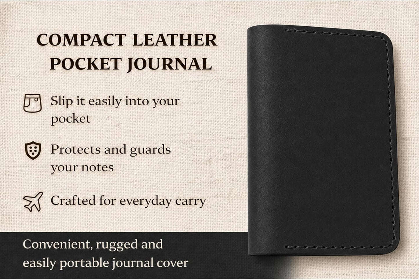 Leather Journal Cover for 2.5 x 4 Inches Pocket Notebooks – Handmade Refillable Mini Notebook Cover – Compatible with Outus, Qeeenar & Similar Small Journals, Travel Memo Pads & Pocket Diaries