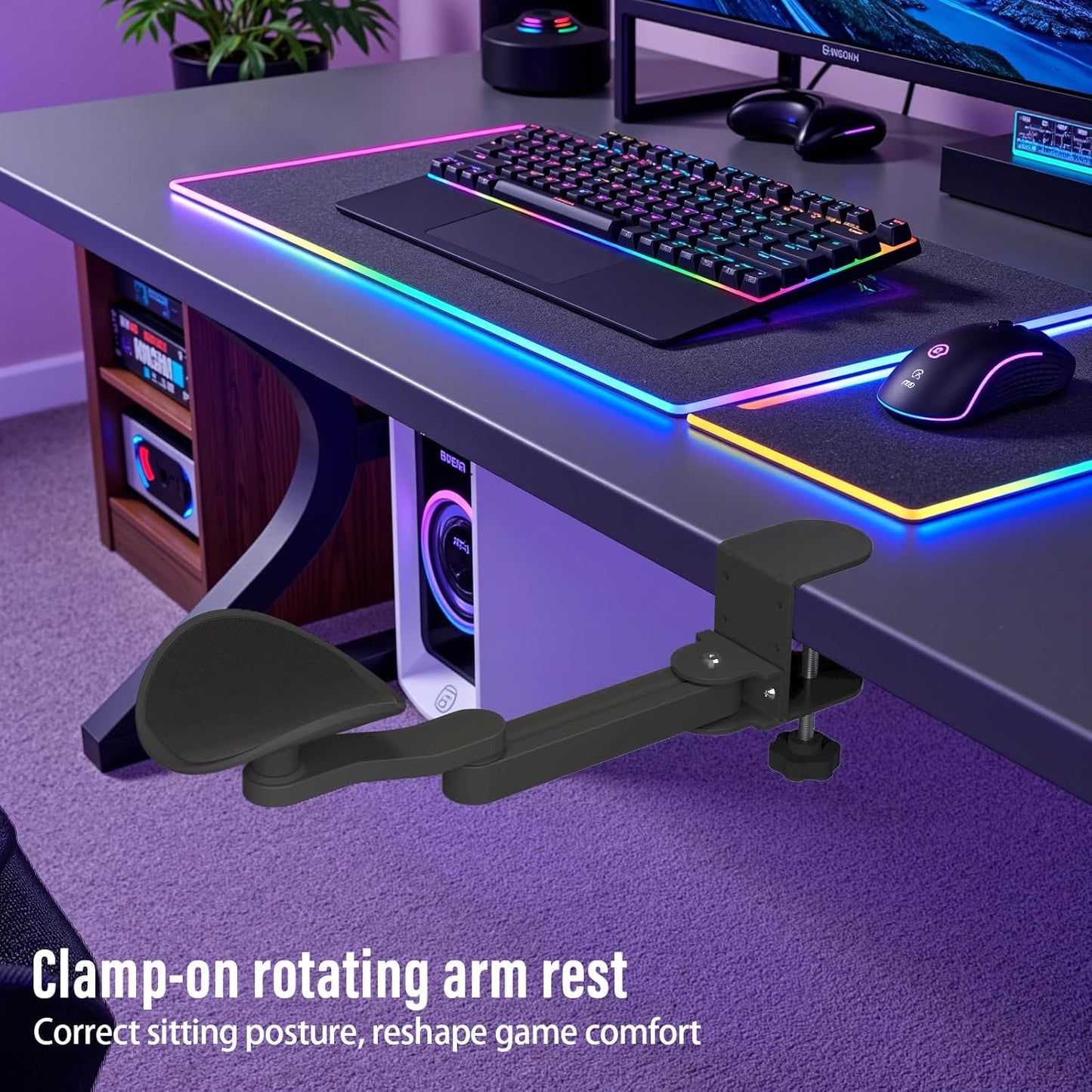Ergonomic Arm/Elbow Rest for Desk - Foldable Rotatable Elbow Support for Computer Desk, Office & Gaming Comfort (White)