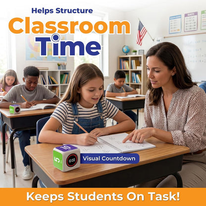 Visual Timer for Kids & Adults – Pomodoro Timer Cube with 5/10/25/45 Min Presets, Custom Visual Countdown & Count Up, Digital Classroom Timer for ADHD, Focus, Study, Work, Rechargeable