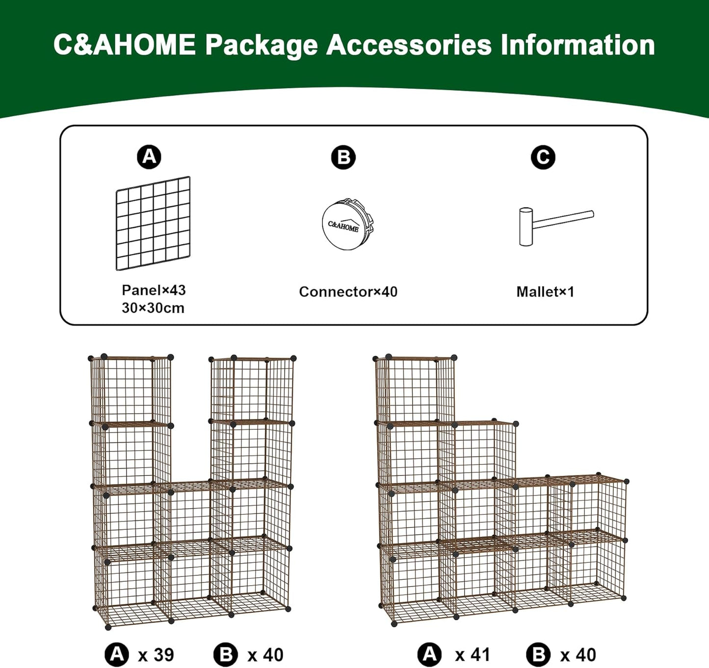 C&AHOME Wire Cube Storage, 12-Cube Storage Organizer Metal, C Grids Storage Bins Shelving, Modular Bookshelf Shelf, Closet Cabinet Ideal for Bedroom, Office 36.6”L x 12.4”W 48.4”H Black
