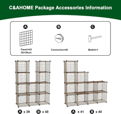 C&AHOME Wire Cube Storage, 12-Cube Storage Organizer Metal, C Grids Storage Bins Shelving, Modular Bookshelf Shelf, Closet Cabinet Ideal for Bedroom, Office 36.6”L x 12.4”W 48.4”H Black