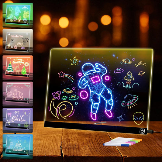 16“ LED Drawing Board for Kids 7 Colors Light Acrylic Dry Erase Board with Stand 2 Modes Led Note Board for Room/Store/Office Ideal Gift for Birthday Festival 7 Markers