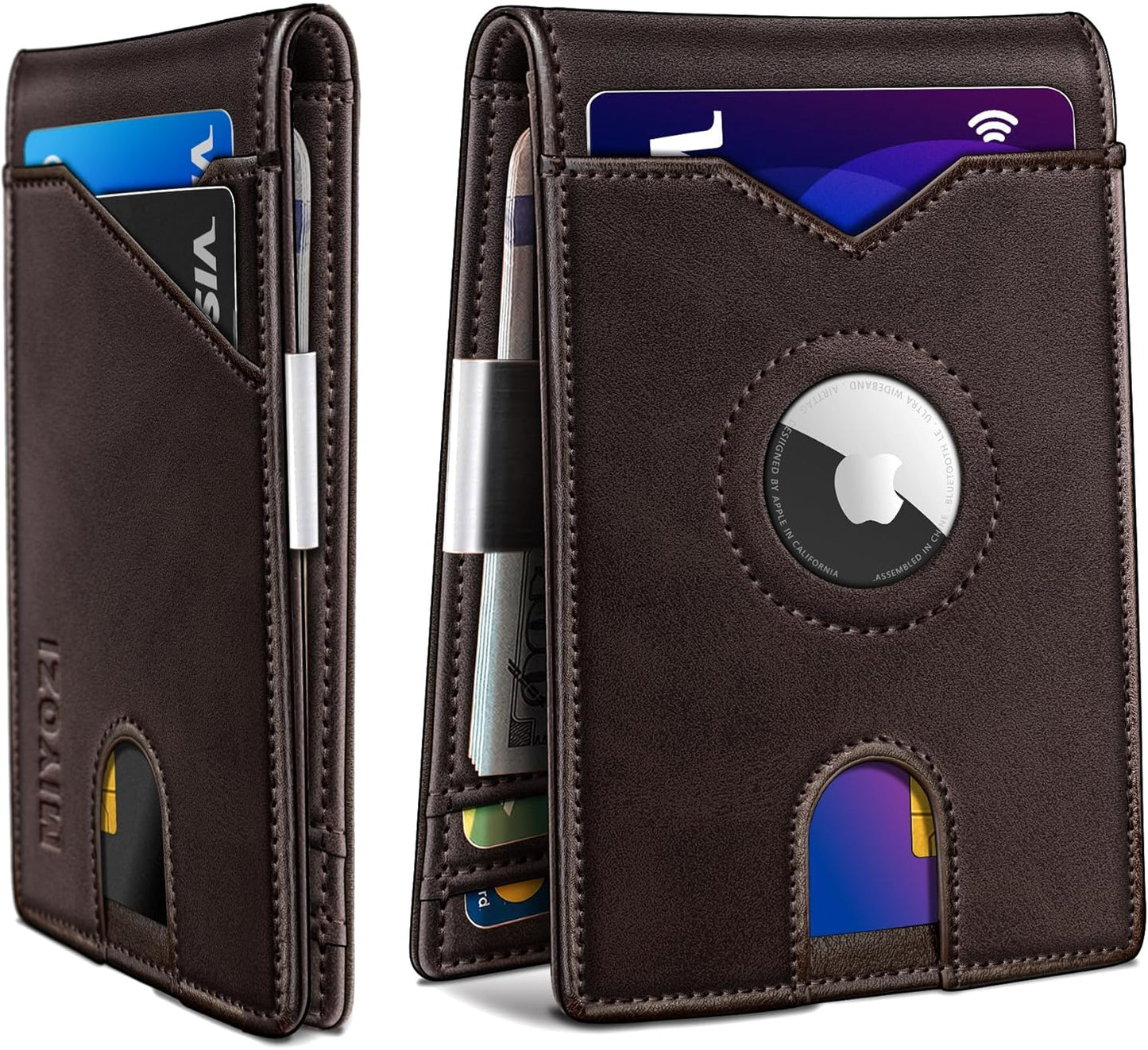 miyozi Airtag Wallet for Men,with Money Clip 11 Cards Slim Front Pocket Leather RFID Blocking Wallet with Gift Box