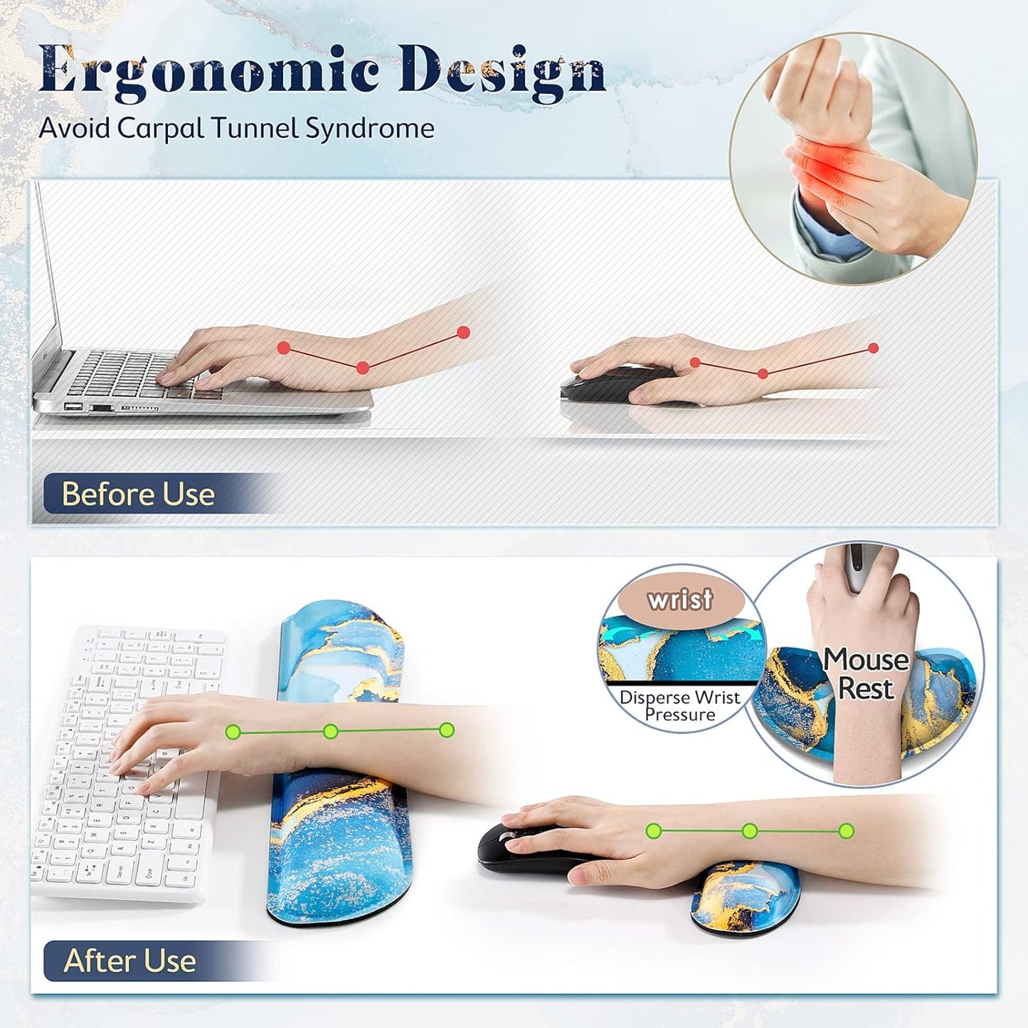 Gimars Upgrade Enlarge Silky and Superfine Fabric Gel Memory Foam Keyboard Wrist Rest Set, Ergonomic Keyboard Mouse Wrist Support for Typing Pain Relief, Comfort for Office, Gaming, Computer, Black