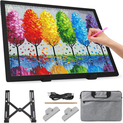 Rechargeable A4 Light Pad with Carry Bag & Stand,Ultra Thin Light Table with Clip,6 Levels of Brightness Light Box for tracing,Diamond Painting.led Light Board for Artists,Drawing,Sketching,Animation