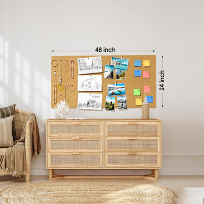 MaxGear Large Cork Board for Wall 36" x 24", 6 Pack Cork Board Tiles with 20 Pushpins & Safe Removable Adhesive Tabs, 12" x 12" Corkboards for Office, School & Home