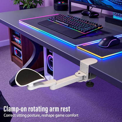 Ergonomic Arm/Elbow Rest for Desk - Foldable Rotatable Elbow Support for Computer Desk, Office & Gaming Comfort (White)