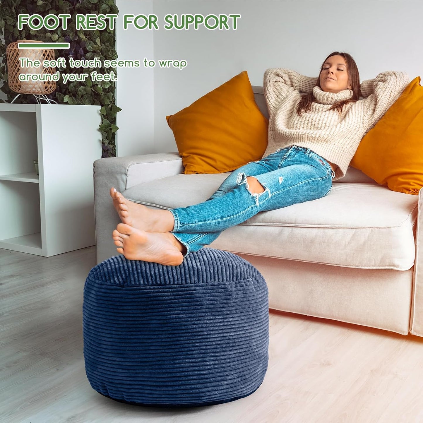 HIGOGOGO Round Stuffed Pouf Ottoman, Corduroy Poufs with Foam Chunk Filling, Furry and Fluffy Pouf Foot Stool Storage Ottoman, 20 X 15 Floor Poufs Foot Rest for Living Room, Dark Grey