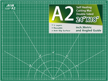 ArtAt Self Healing Cutting Mat: 24 x 36 inch Green Large 5-Ply Double-Sided Durable Non-Slip PVC Cutting Mat for Sewing Quilting Scrapbooking Art & Crafts projects…