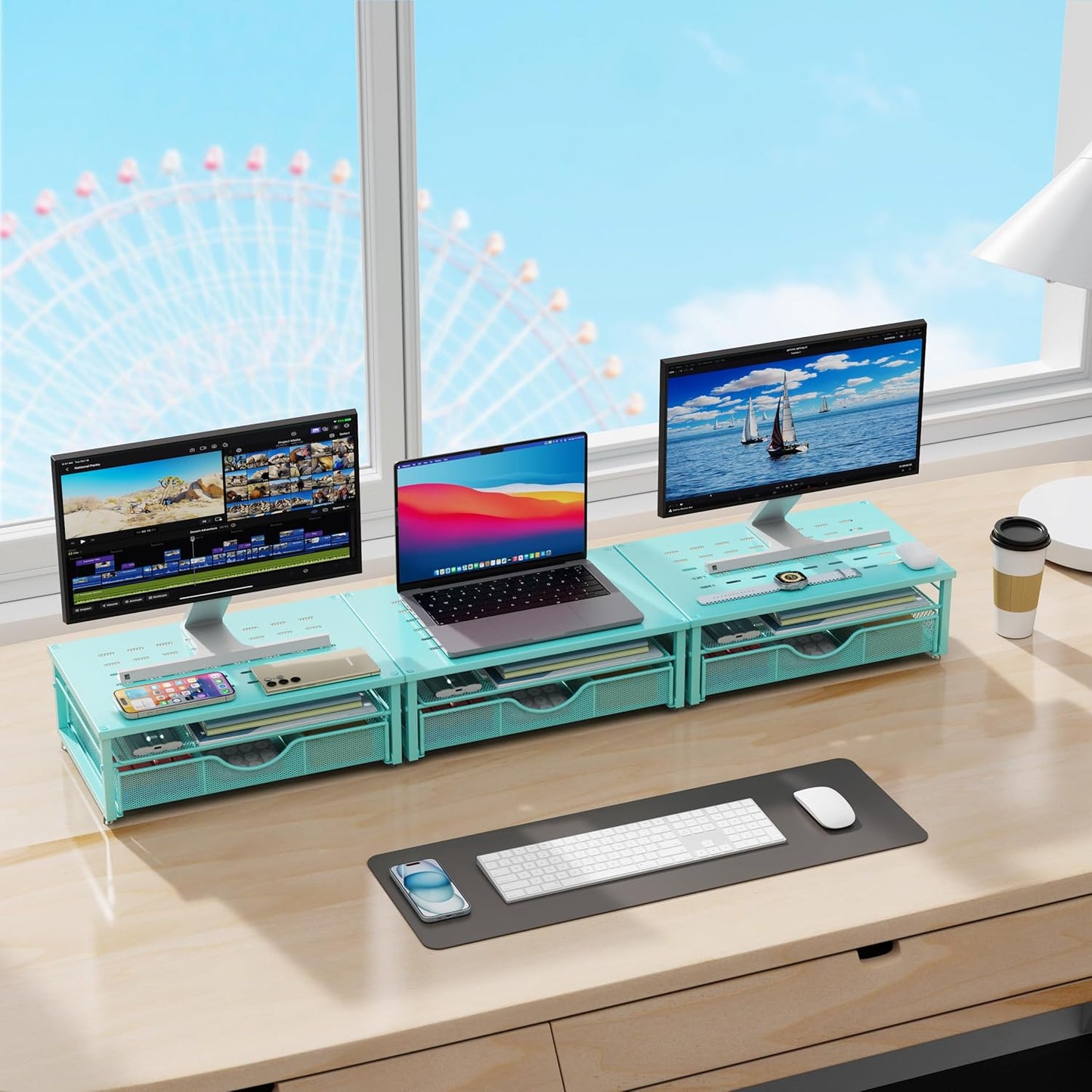 gianotter Computer Monitor Stand Riser, office organizer with Drawer, Office Organizers Storage for Classroom Office Supplies (Wood)