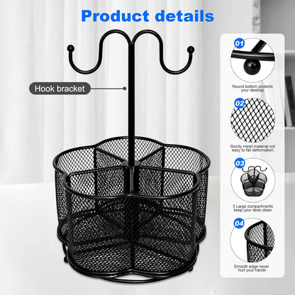 360 Degree Rotate Pen Holder for Desk Mesh Desk Pen Organizer Pencil Holder Large Capacity Accessories & Workspace Organizers for School,Home (Black, No hook)