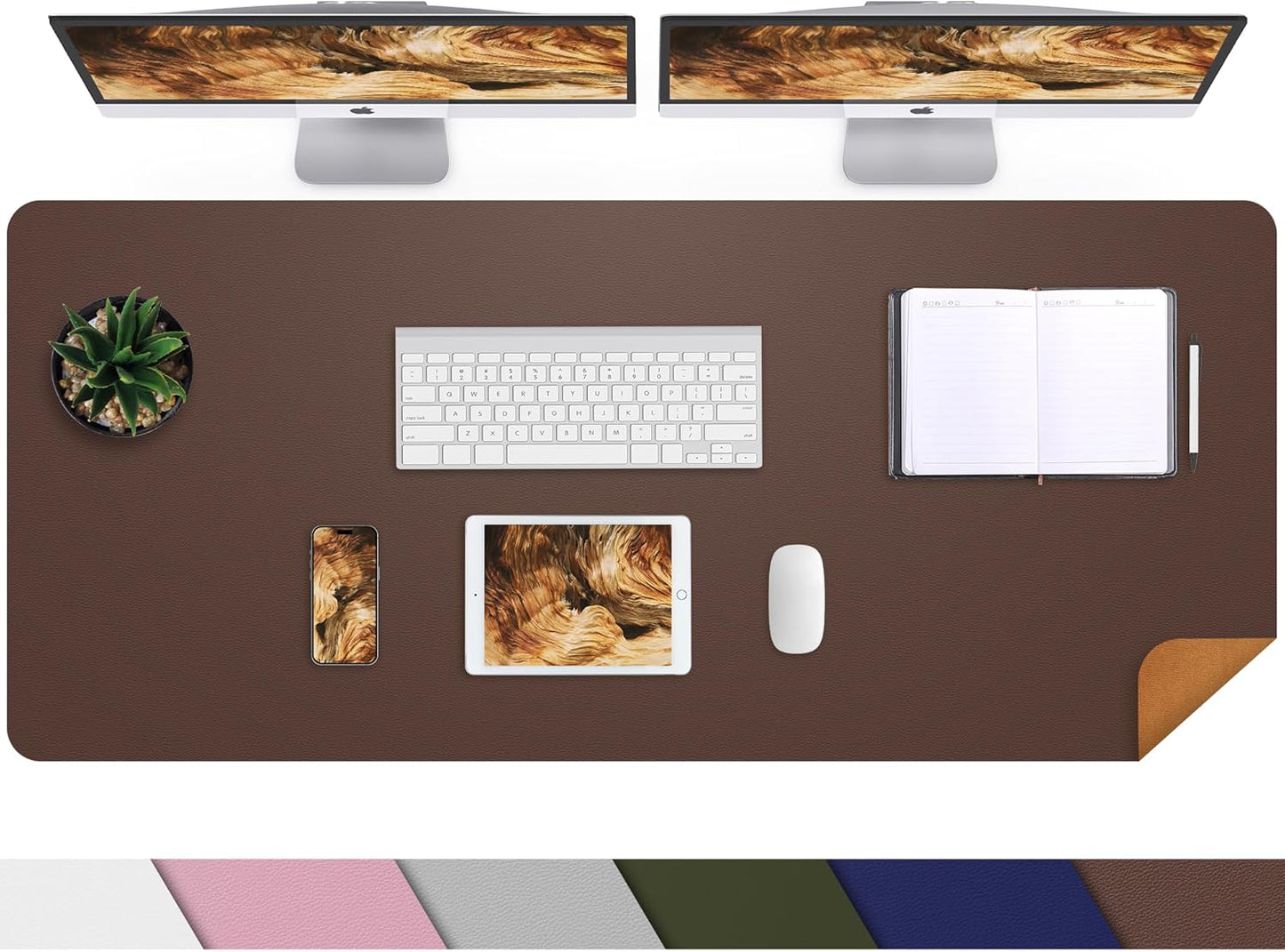 AFIING Large Desk Mat 47" x 17", Dual-Sided Natural Cork & PU Leather Desk Pad, Non-Slip Waterproof Mouse Pad for Office, Home & Gaming, Black
