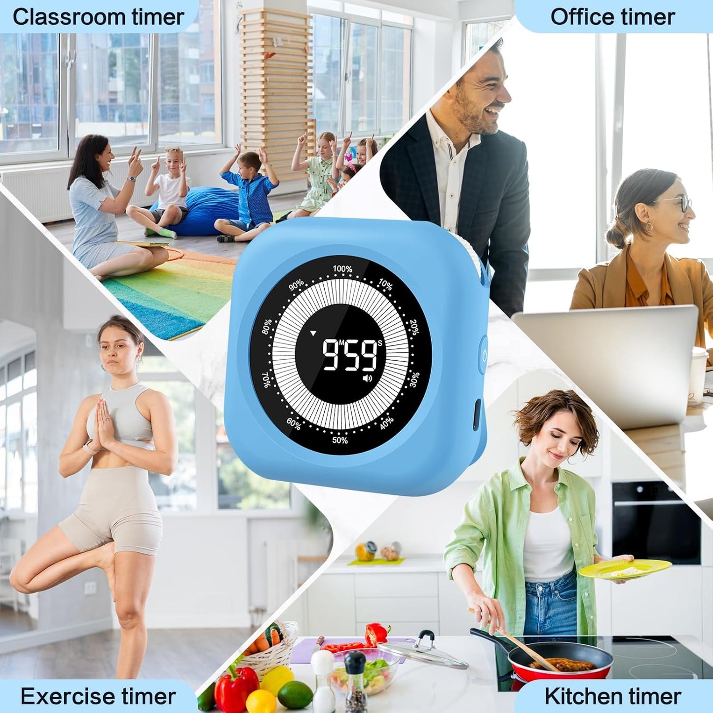 Visual Timer for Classroom Rechargeable, 10-Hour Digital Timers with Visual Time Bars Design, 3 Brightness/3 Volume Adjustable Magnetic Timer, Countdown/up Timer for Study Game Gym Kitchen Office