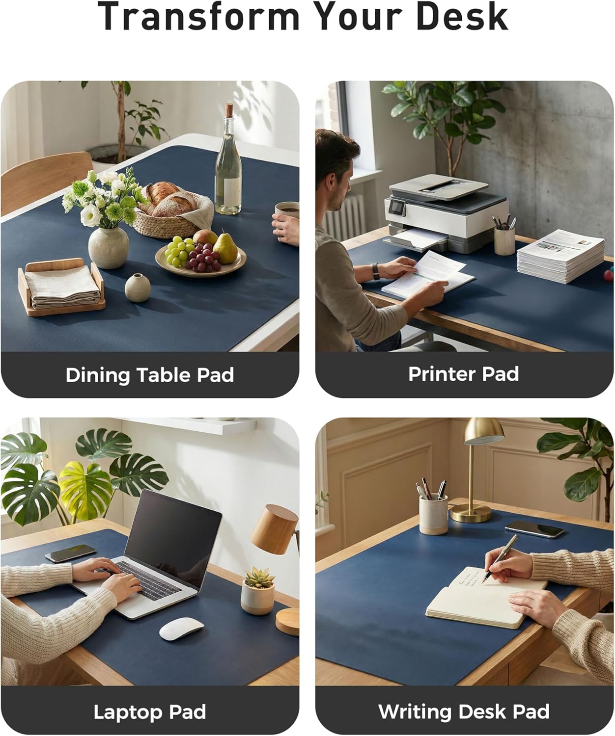 Aothia Leather Desk Pad Protector, Mouse Pad, Office Desk Mat, Non-Slip PU Leather Desk Blotter, Laptop Desk Pad, Waterproof Desk Writing Pad for Office and Home (Brown,23.6" x 13.7") - Colors B
