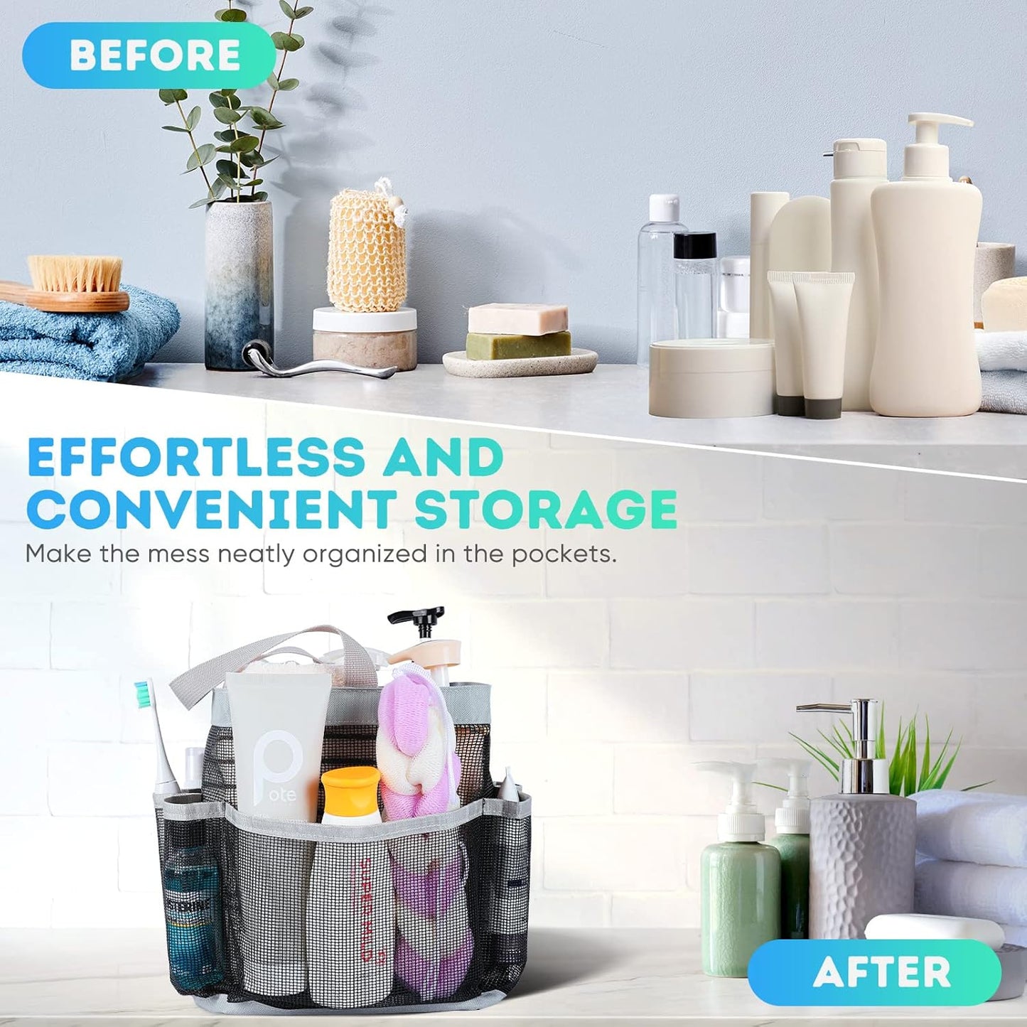 EUDELE Mesh Shower Caddy Portable for College Dorm Room Essentials, Shower Caddy Dorm with 8-Pocket Large Capacity for Beach, Swimming, Gym, Travel essentials