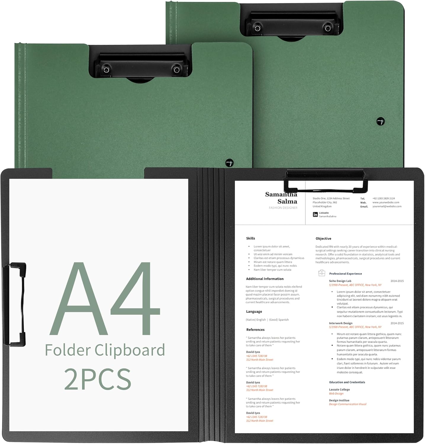 souG 4Pcs Clipboard Foldable,360°Cover Folder Clipboard Plastic Clipboards with Double Low Profile Clip,File Folder Storag Clipboards for A3 A4 Paper, Clip Boards for Office School Supplies (4 Colors)