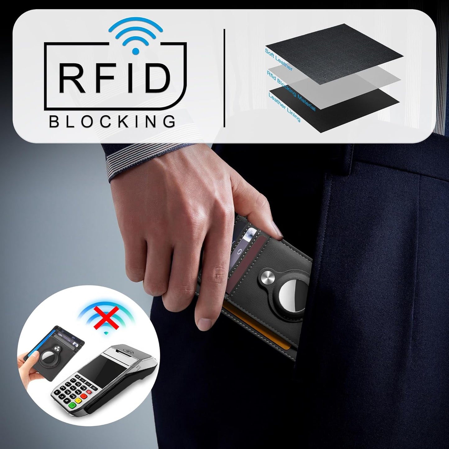Slim Minimalist Front Pocket Air Tag Wallet, RFID Blocking Card Holder Wallet with Airtag Holder