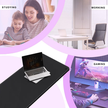 Vyaaa PU Leather & Cork Desk Mat, 39.4"x15.7" Dual Sided Computer Desk mat, Waterproof Large Mouse Pad, Non-Slip Office Desk pad, Office Desk Protector for Work/Gaming/Home (Black)