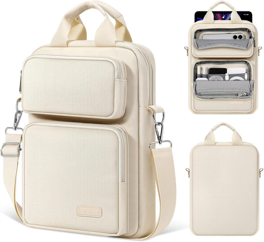 MoKo 10-13 inch Tablet Sleeve Bag for iPad Pro/Air M4 13inch, Pro 12.9/11", 10.9" iPad 10th/Air 5/4th, Galaxy Tab S8+/S9+ 12.4, Carrying Case with Multi-Pockets & Removable Shoulder Strap, Light khaki