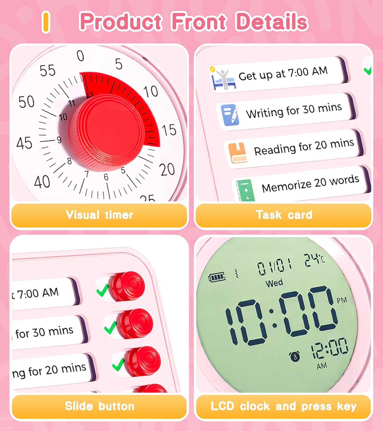 3-in-1 Visual Timer Task Timer with Chore Chart Board, ADHD Tool for Kids Adults Visual Schedule for Kids with Autism, Daily Checklist for Home, School, Classroom, Desk, Chore Chart