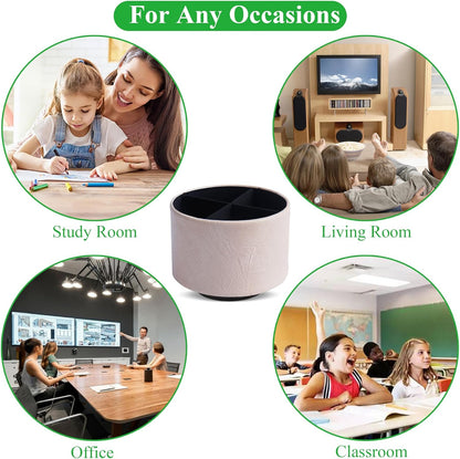 Round Leather Art Supply Organizer,Remote Control Holder,360 Degree Rotating,Multi-Functional Pencil Holder,4 Compartments Desktop Stationary Organizer(1-Fractal Flower) | Round - Colors A