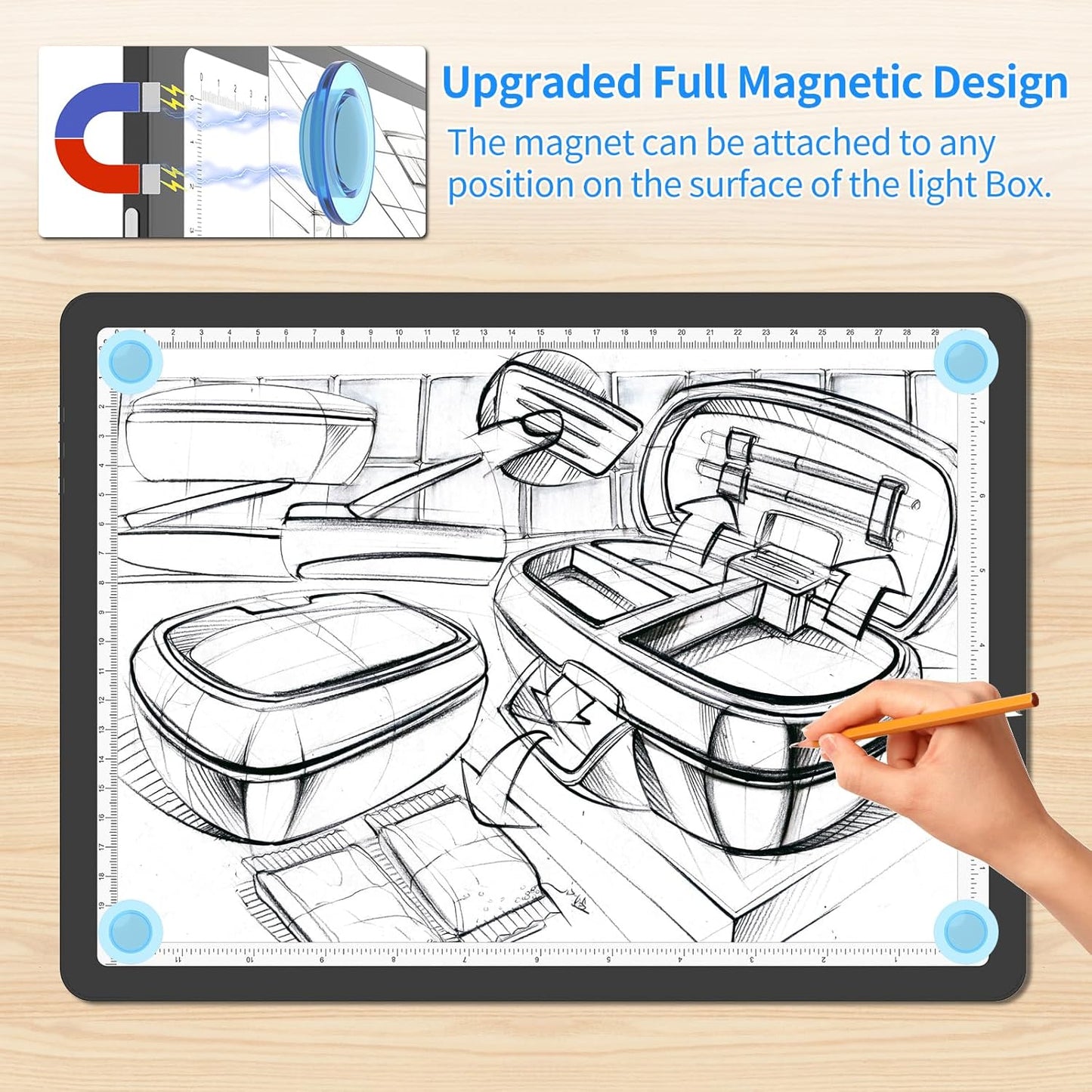 Heanolier Rechargeable A3 Tracing Light Box Drawing Pad,5600 Lux Bright Magnetic light pad, Dimmable Lightbox,3 color modes,light board for Diamond painting,light table for Sketching,Tattoo,X-ray View