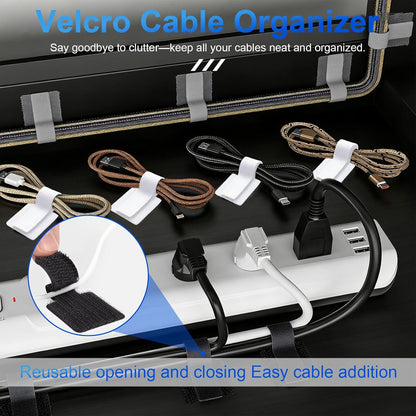 80Pcs Hook and Loop Cable Ties Under Desk Cable Management Adhesive Strips for Cord Hider Wire Organizer Computer Accessories for Desk Home Office Organization Essentials - 40 Black + 40 White