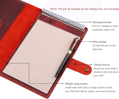 Robrasim Leather Cover for 6"x9" Steno Notebook, Leather Folio Cover Compatible with 6x9 Spiral Steno Pads, A5 Notebook Organizer with Pen Loop - Brown