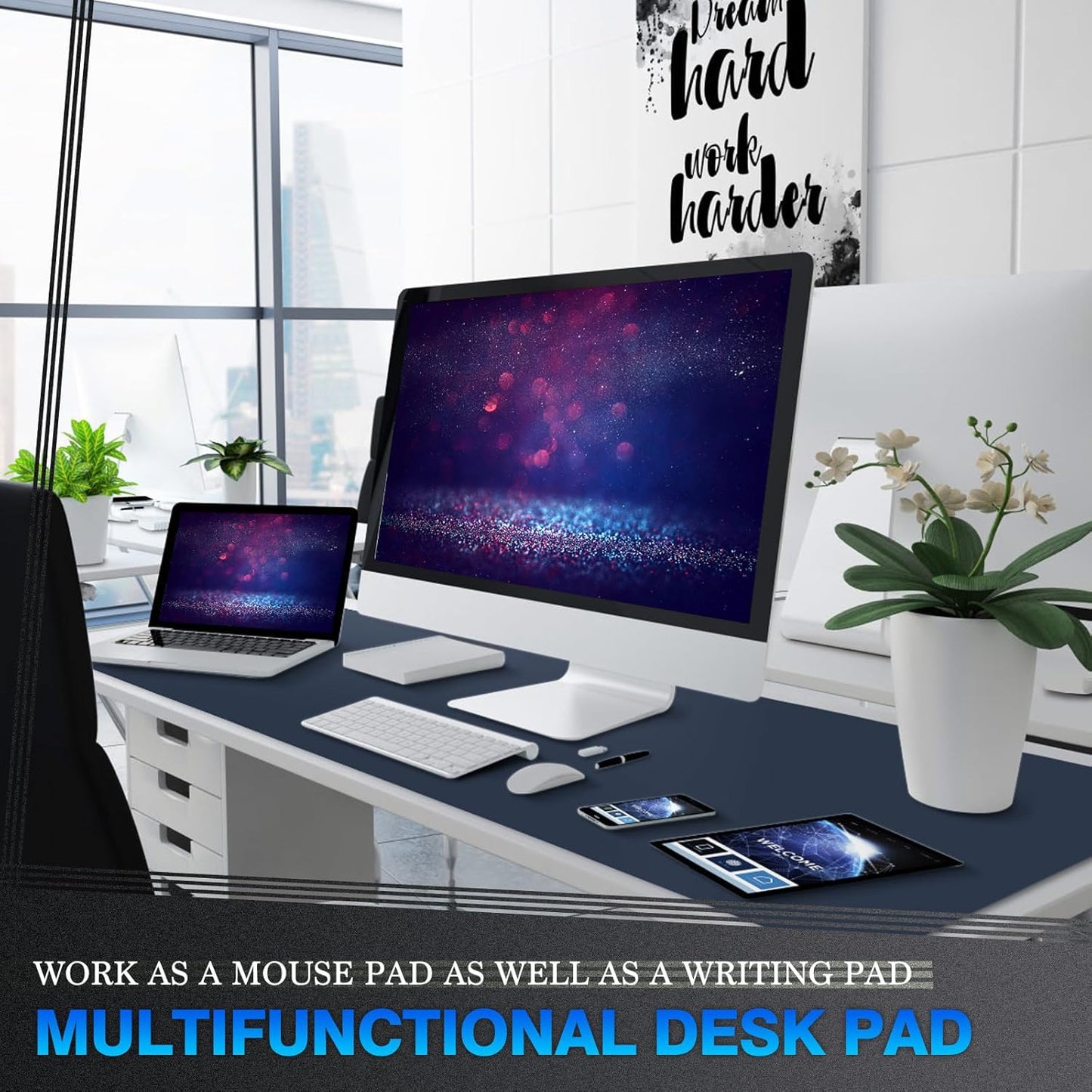 K KNODEL Large Office Leather Desk Mat, Mouse and Keyboard Pad, Computer and Laptop Mat, Desktop Protector and Cover, Writing Pad and Blotter (31.5"x15.7", Black)