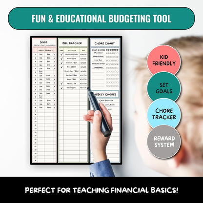 Magnetic Dry Erase Budget Planner and Bill Organizer | 10" x 14" Whiteboard Calendar for Wall or Fridge | Monthly Bill Tracker, Chore Chart, and Family Organizer | Dry Erasable Markers Included