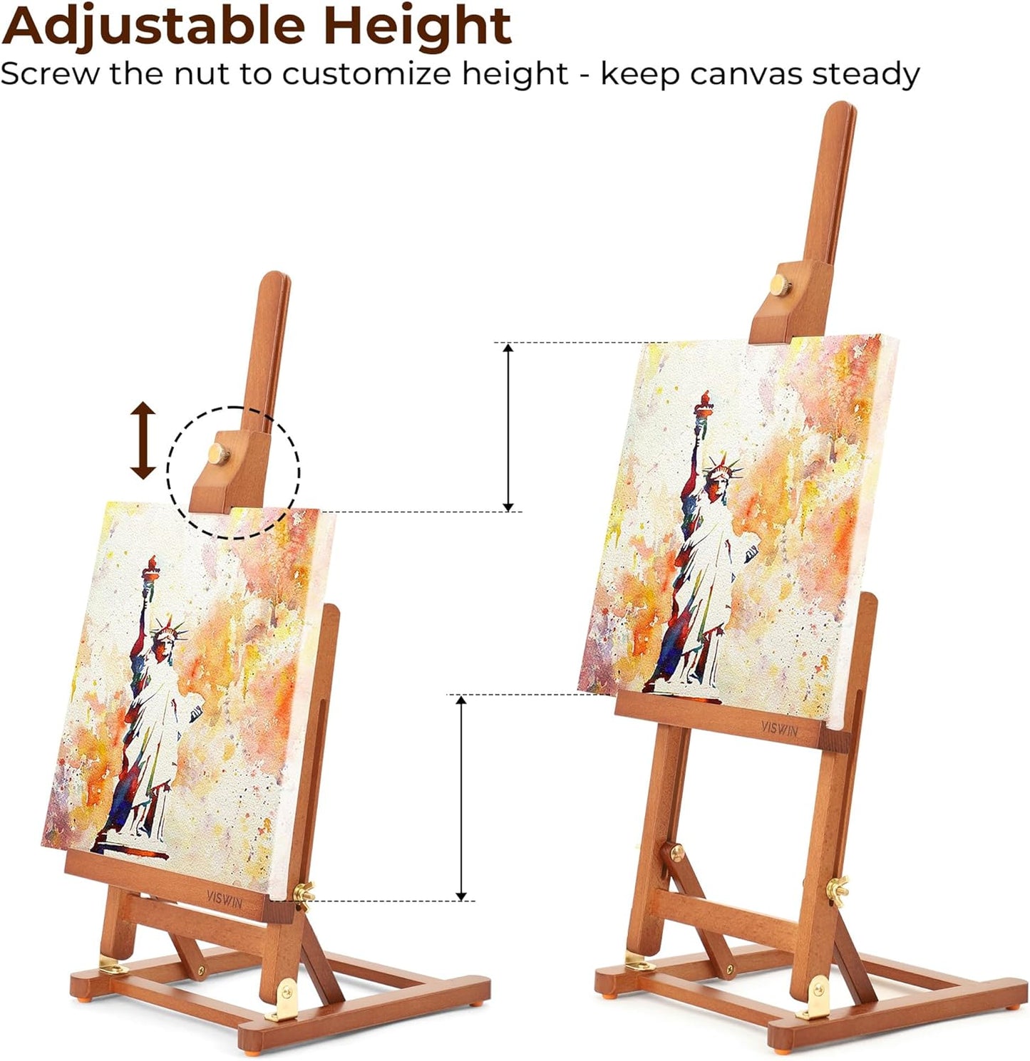 VISWIN 25" H-Frame Tabletop Easel for Painting, Adjustable Beech Wood Table Top Easel, Portable Art Easel for Adults, Artists, Beginners, Holds Canvas up to 15" – Natural