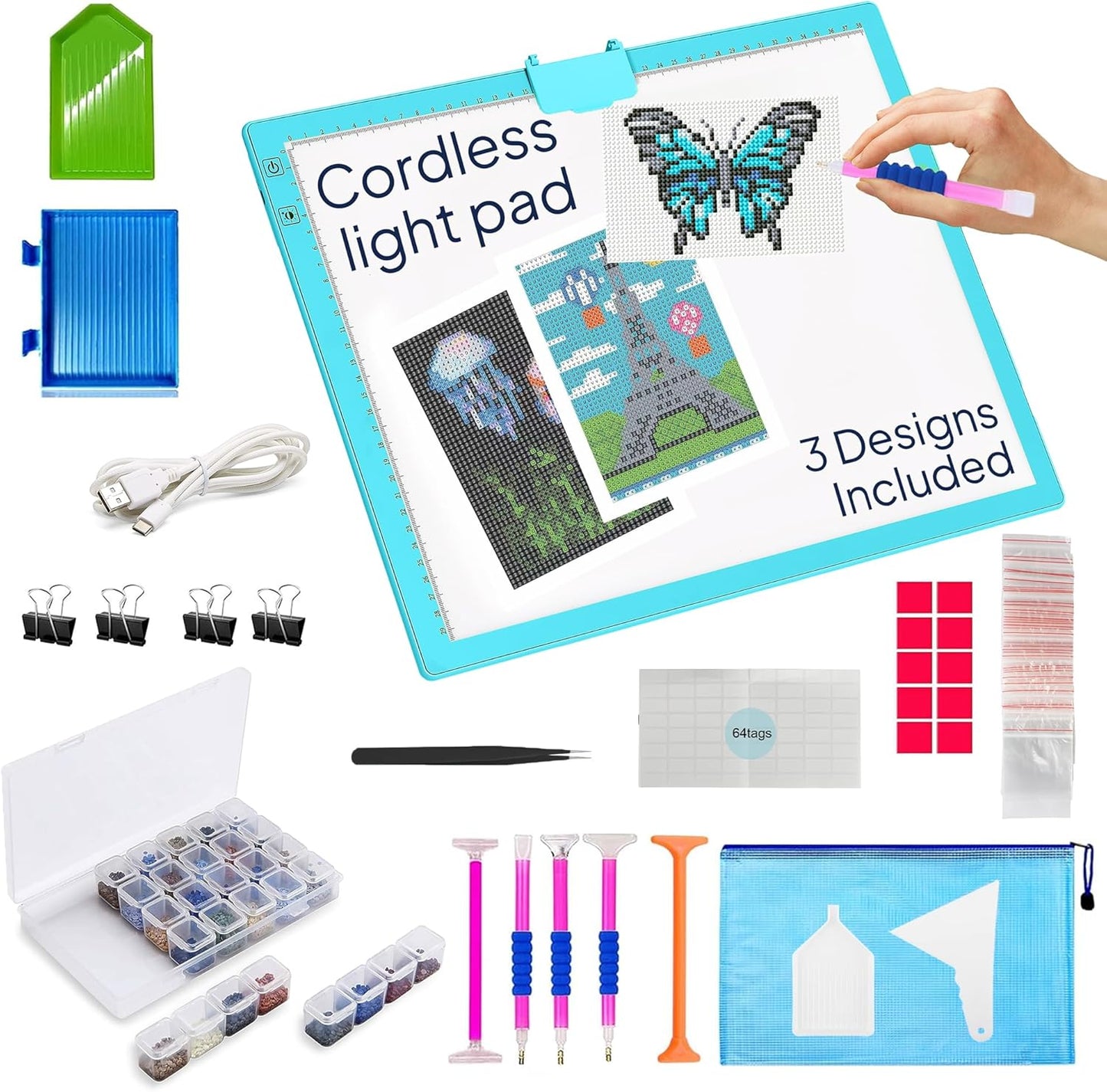 iVyne Rechargeable A3 Light Pad for Diamond Painting - LED Light Board for Weeding & Tracing - Diamond Art Light Pad - Ultra-Thin & Portable - Perfect for Artists & Crafters - Blue